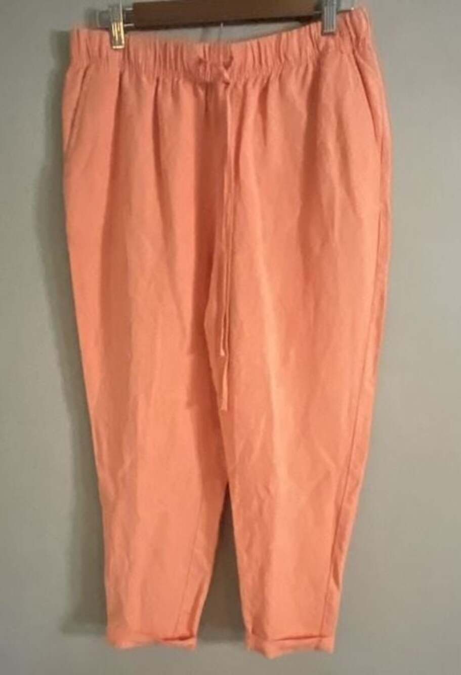 A New Day Women's Orange Elastic Waist Linen Blend Tapered Pants Size M
